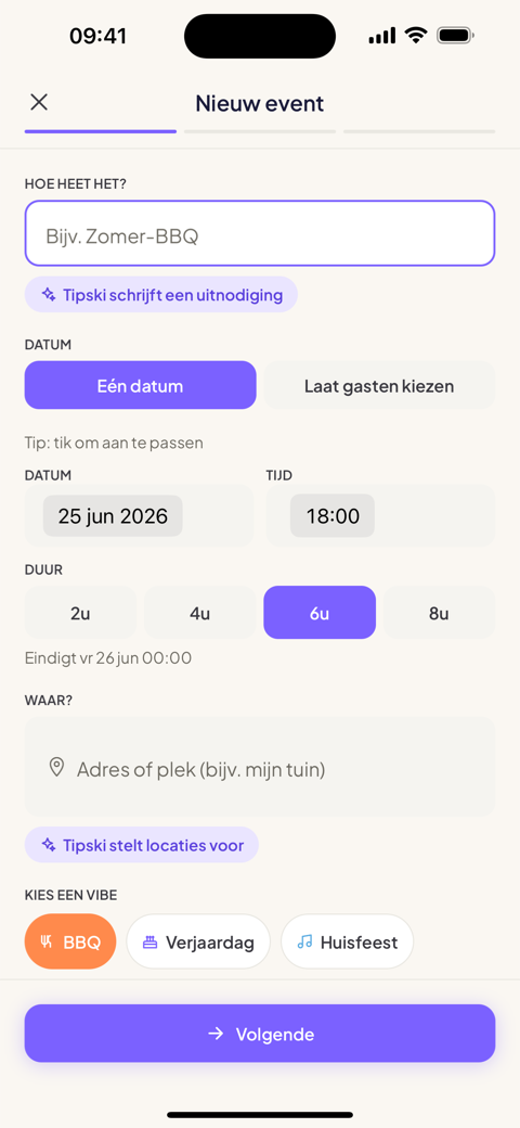 Nieuw event aanmaken in Planski