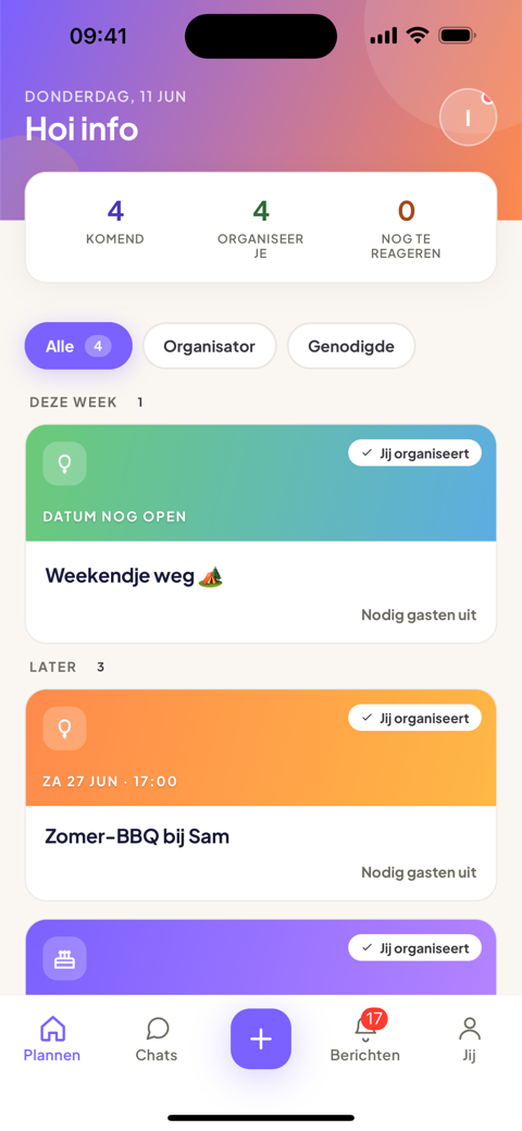 Planski home met al je events op een rij